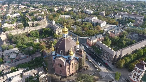 Central church and Panorama of Mariupol from above before the war Generative AI