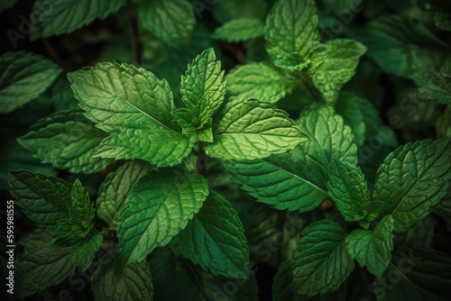 Fresh mint, tasty refreshing peppermint herb leaves closeup photo