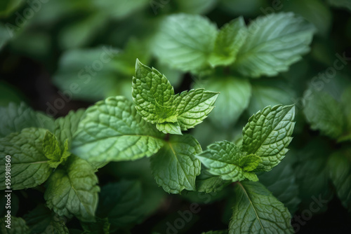 Fresh mint, tasty refreshing peppermint herb leaves closeup