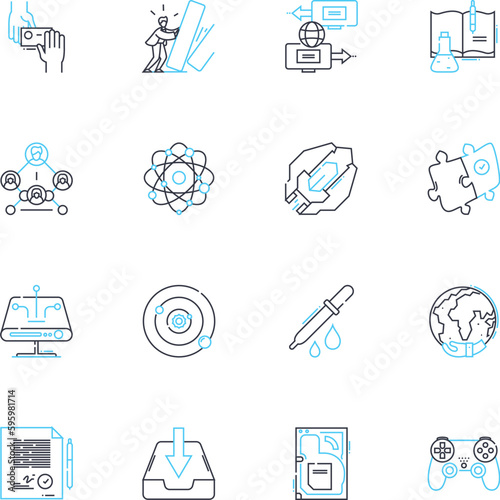Business enterprise linear icons set. Innovation, Marketing, Strategy, Growth, Efficiency, Profitability, Branding line vector and concept signs. Leadership,Entrepreneurship,Success outline