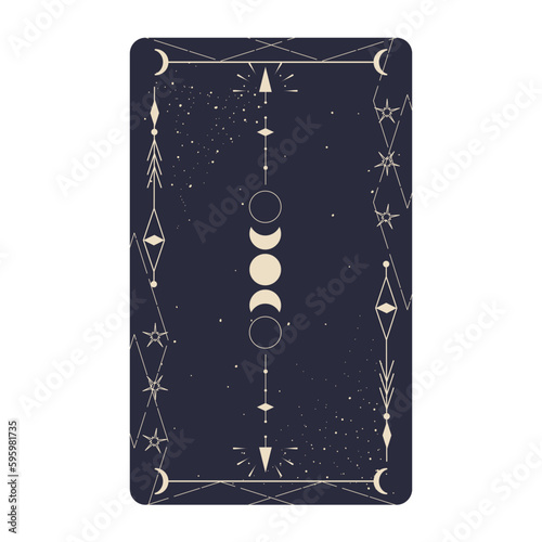 Tarot card set with mystic celestial border. Boho esoteric tarot card with moon and frame. Vector illustration. Sacred geometry celestial triangle