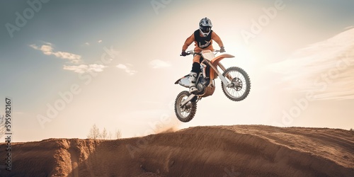 extreme biker making a stunt and jumps in the air by ai generative © YuDwi Studio