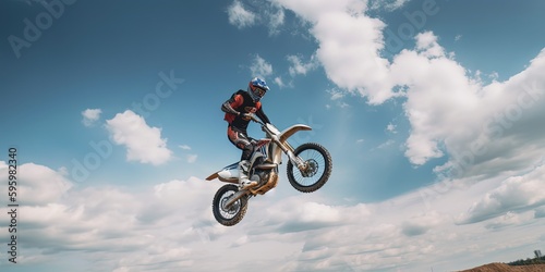 extreme biker making a stunt and jumps in the air by ai generative © YuDwi Studio