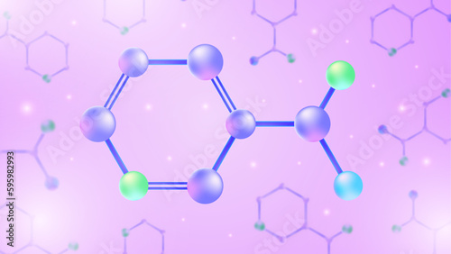 Vitamin B3 molecular structure and purple spherical molecule illustration