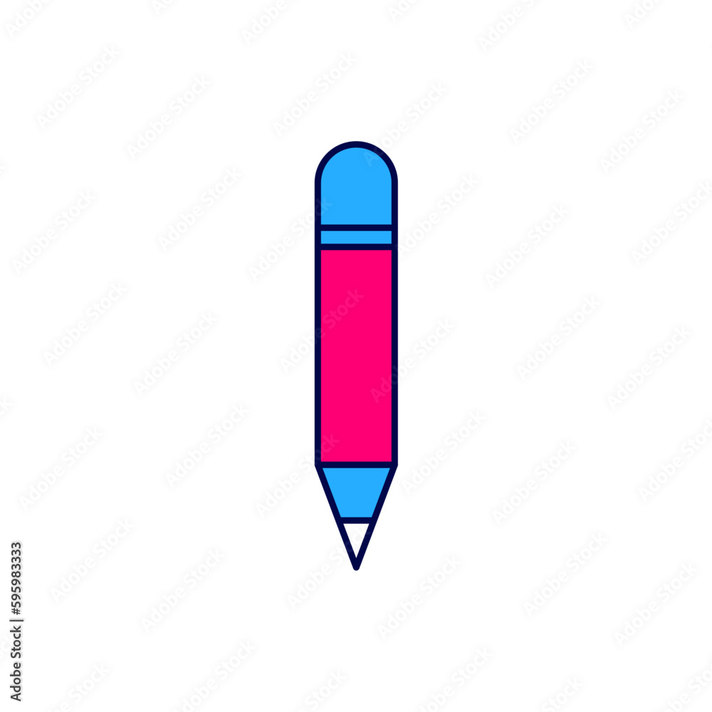 Filled outline Pencil with eraser icon isolated on white background. Drawing and educational tools. School office symbol. Vector Filled outline Pencil with eraser icon isolated on white background. Drawing and educational tools. School office symbol. Vector