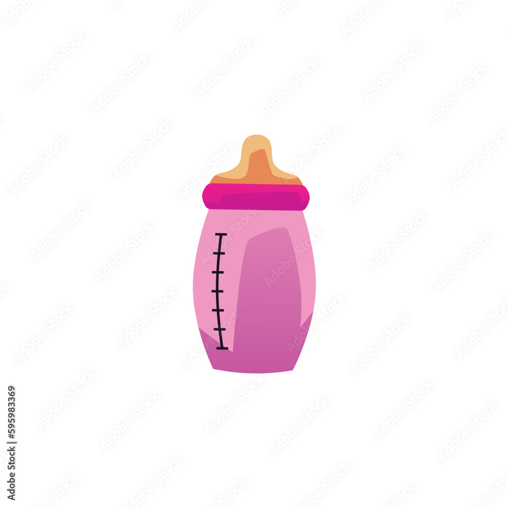 Pink baby bottle with pacifier flat style, vector illustration Pink baby bottle with pacifier flat style, vector illustration