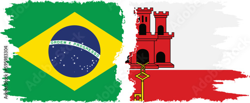 Gibraltar and Brazil grunge flags connection vector