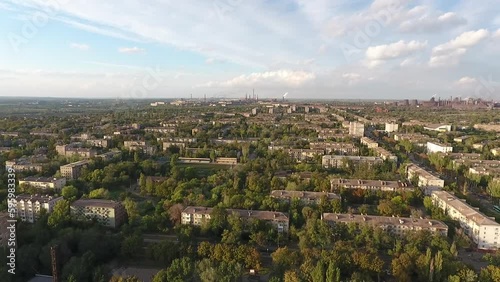 Panorama of Mariupol from above and Mariupol Ilyich Iron and Steel Works on the horizon in 2018 Generative AI
