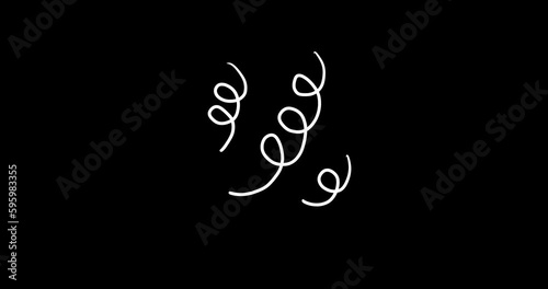 Animated Party Pack. Bunting, Crown, Stars, Lightning, Hearts, Confetti and Daisy. Hand drawn Doodle Birthday Elements, Isolated on Black. Loop 4K Video, Transparent Background, Alpha Channel.