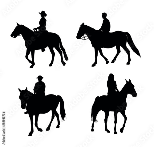 Set of silhouettes of horse riders