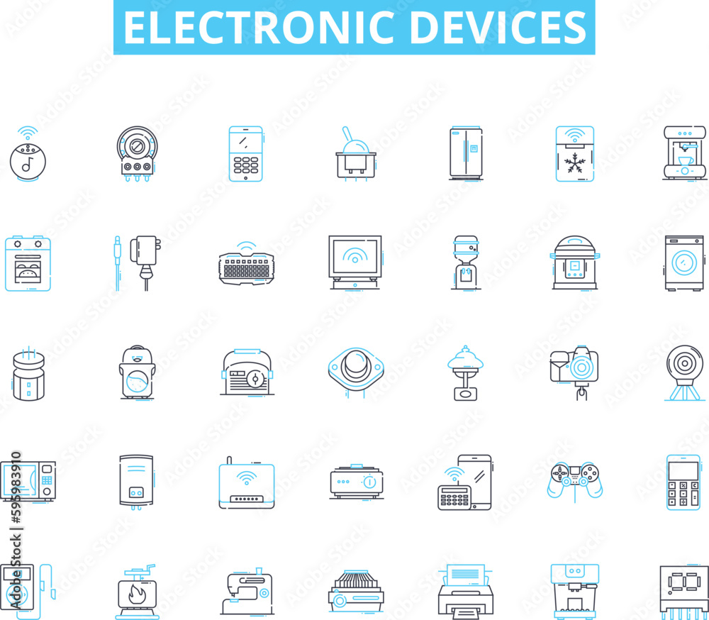 Electronic devices linear icons set. Smartph, Tablet, Laptop, Desktop, Smartwatch, Headphs, Speakers line vector and concept signs. Camera,Dr,Gaming outline illustrations Electronic devices linear icons set. Smartph, Tablet, Laptop, Desktop, Smartwatch, Headphs, Speakers line vector and concept signs. Camera,Dr,Gaming outline illustrations