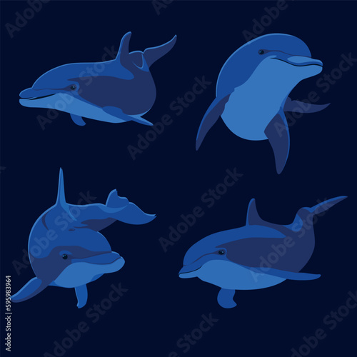 4 Illustrations of blue dolphins