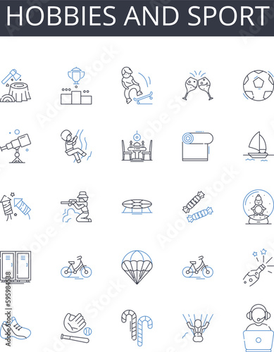 Hobbies and sport line icons collection. Pastime, Leisure pursuits, Recreational activities, Interests, Amusements, Diversions, Extracurricular activities vector and linear illustration. Games