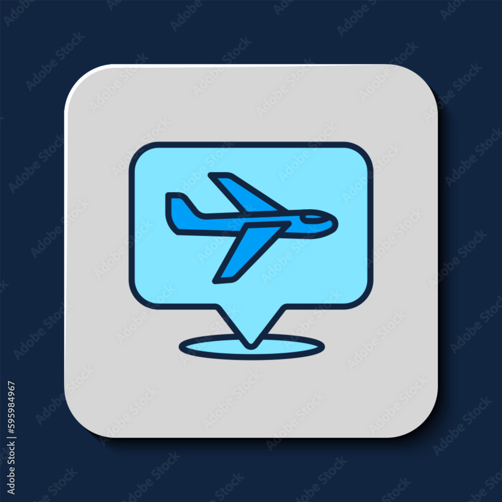 Filled outline Plane icon isolated on blue background. Flying airplane icon. Airliner sign. Vector