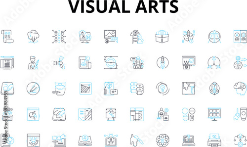 Visual arts linear icons set. Drawing, Painting, Sculpture, Printmaking, Photography, Illustration, Graphic design vector symbols and line concept signs. Typography,Calligraphy,Collage illustration