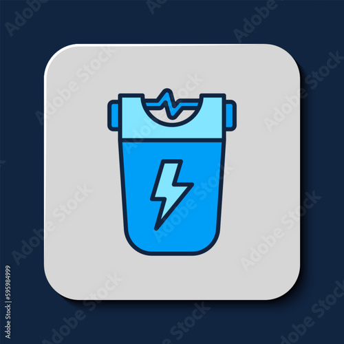 Filled outline Police electric shocker icon isolated on blue background. Shocker for protection. Taser is an electric weapon. Vector