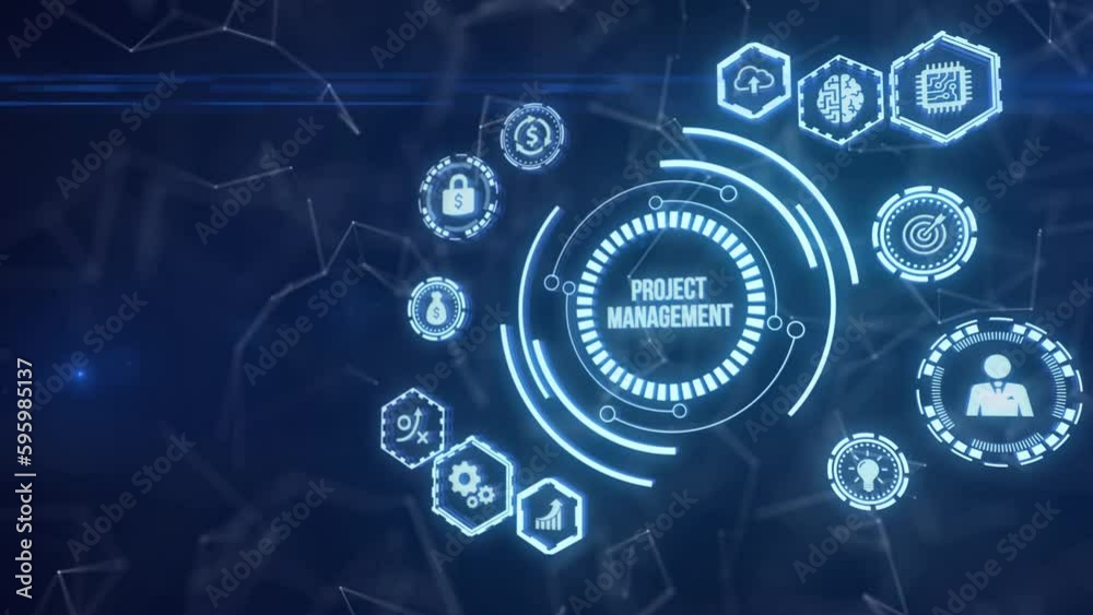 Internet, business, Technology and network concept. Project management concept. Virtual button.
