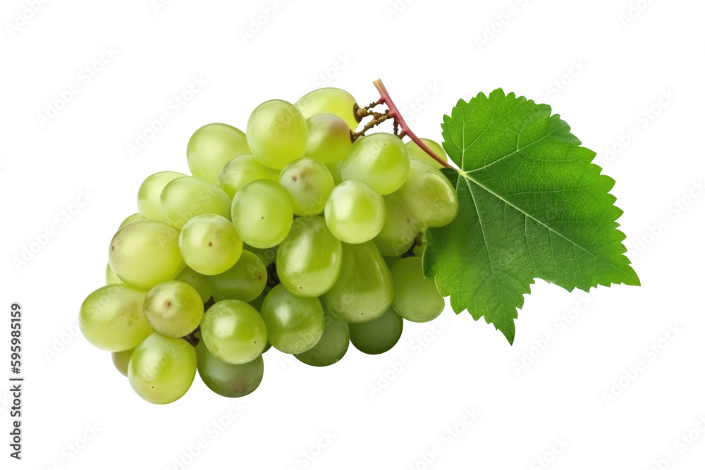 green grapes bunch isolated on white background. Generative AI green grapes bunch isolated on white background. Generative AI