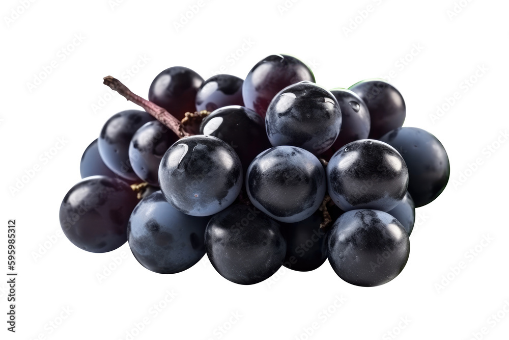 Blue grapes bunch isolated on white background. Generative AI Blue grapes bunch isolated on white background. Generative AI