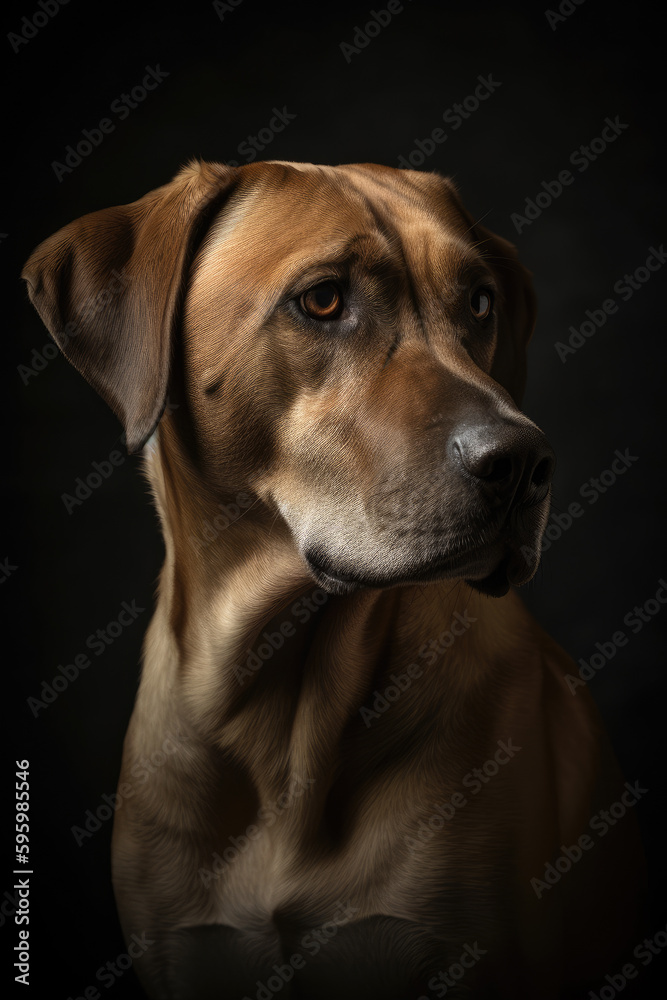 Portrait of a dog on a black background Generative AI