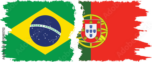 Portugal and Brazil grunge flags connection vector