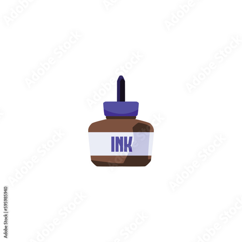 Ink bottle for calligraphy and drawing flat vector illustration isolated.