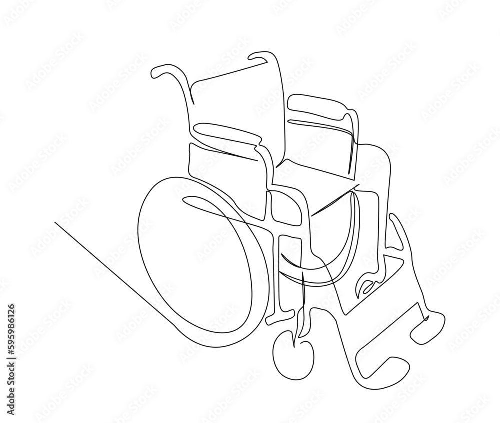 Continuous line art drawing of medical wheelchair wheel chair single