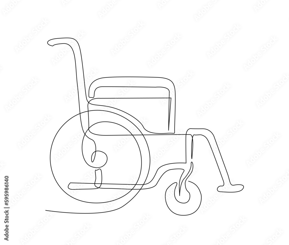 Continuous line art drawing of medical wheelchair wheel chair single
