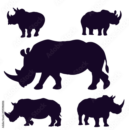 Set of silhouettes of rhinos