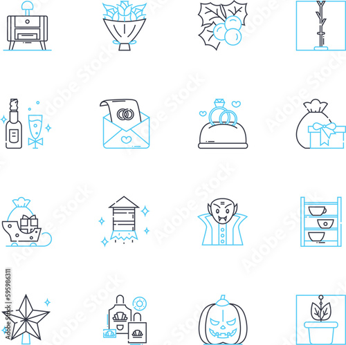 Embellishing linear icons set. Adorn, Decorate, Ornament, Enhance, Beautify, Bedeck, Customize line vector and concept signs. Elaborate,Enrich,Garnish outline illustrations