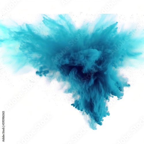 Blue Cyan Color Burst - Multiple colorful smoke powder explosion fluid ink particles slow motion with Generative AI.