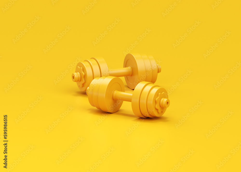 Dumbbell 3d render icon - yellow gym equipment, realistic fitness barbell for fit execise accessories Dumbbell 3d render icon - yellow gym equipment, realistic fitness barbell for fit execise accessories