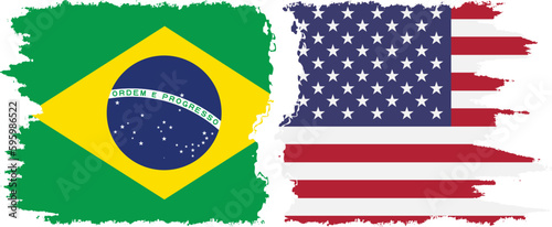 United States and Brazil grunge flags connection vector