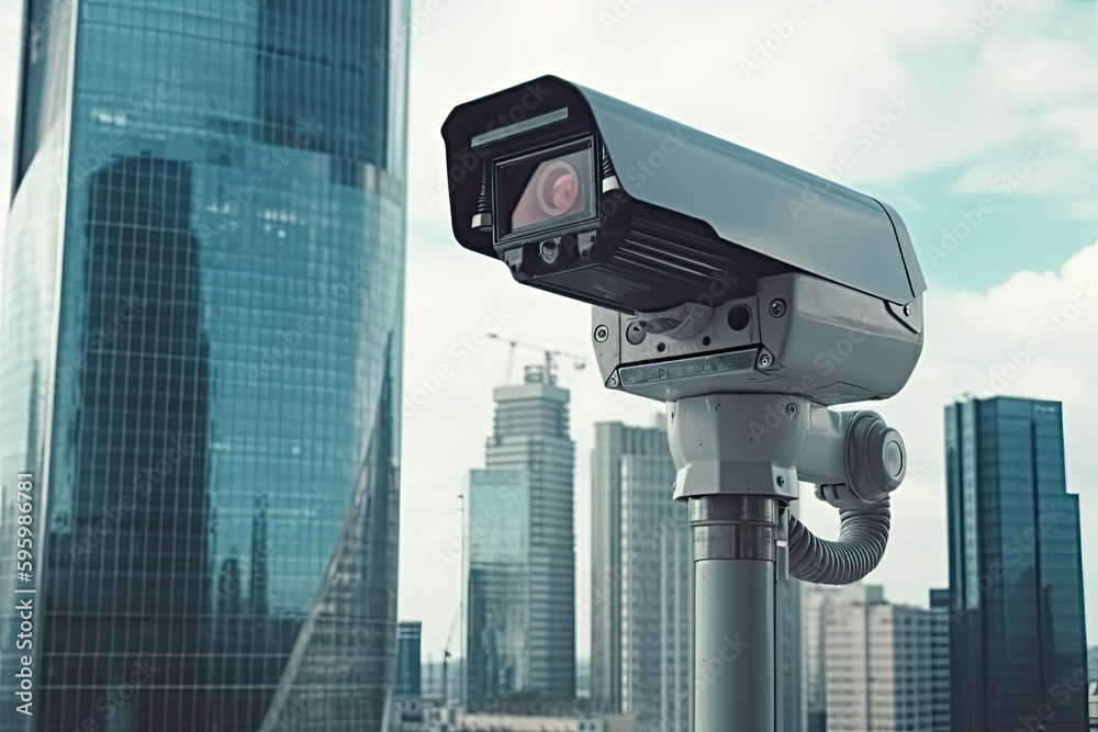 security camera watching a complete city, futuristic, control, government