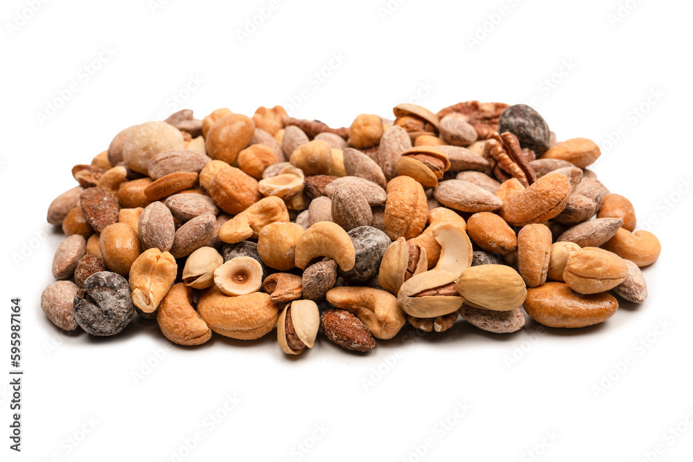 A group of almonds, pistachios, walnuts, macadamia, cashews. A group of almonds, pistachios, walnuts, macadamia, cashews.