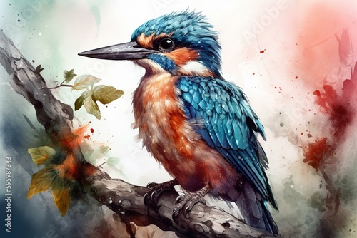 Colorful watercolor illustration of bird for kid's book. Generative AI