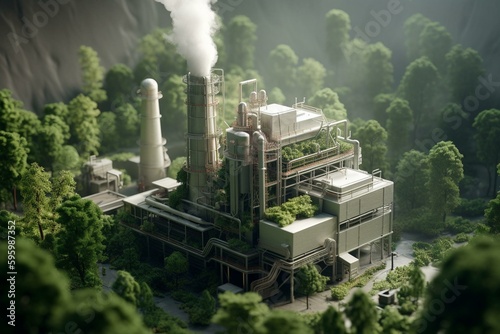 3D rendering of net-zero GHG emissions concept for green industries & CO2 emission reduction. Generative AI © Melisande