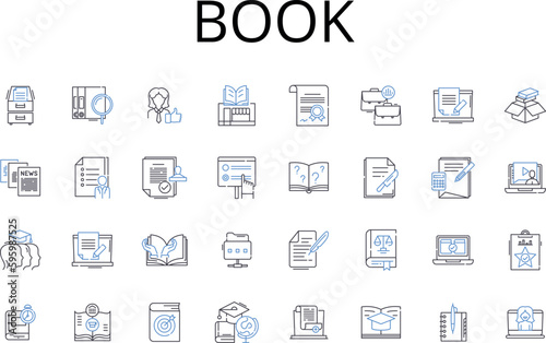 Book line icons collection. Tome, Read, Novel, Manuscript, Text, Volume, Publication vector and linear illustration. Literature,Softcopy,Hardcover outline signs set photo