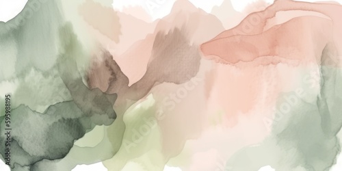 Abstract watercolor paint background by peach and green color  with liquid fluid texture for background  banner