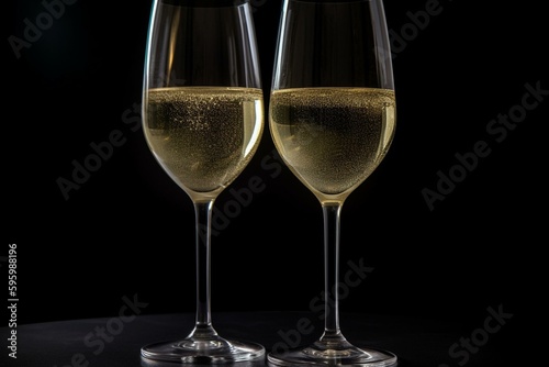Standalone champagne glasses with transparent background. Generative AI