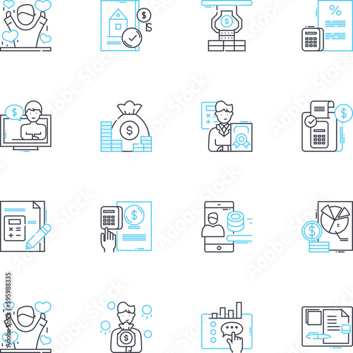 Revenue and income linear icons set. Earnings, Profits, Gains, Returns, Proceeds, Yield, Salary line vector and concept signs. Compensation,Remuneration,Net outline illustrations