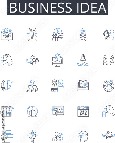 Business idea line icons collection. Marketing plan, Investment strategy, Political agenda, Social mission, Creative concept, Intellectual property, Educational vision vector and linear illustration