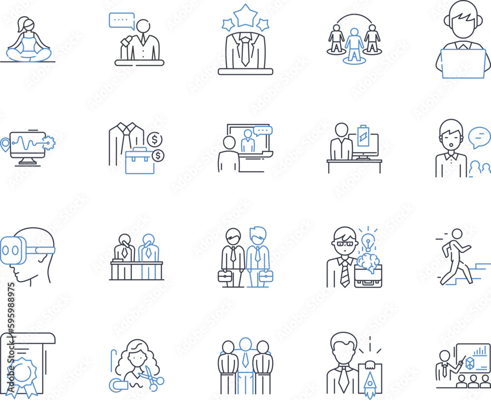 Supporter satisfaction line icons collection. Gratified, Contented, Fulfilled, Happy, Delighted, Satisfied, Pleased vector and linear illustration. Comfortable,Congruent,Loyal outline signs set