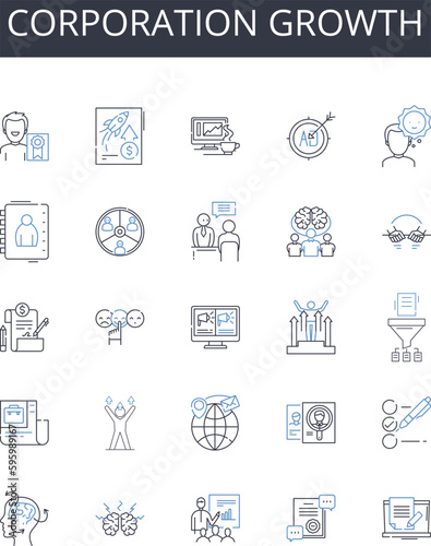Corporation growth line icons collection. Exposure, Therapy, Emersion, Confrontation, Experience, Treatment, Trauma vector and linear illustration. Healing,Simulation,Desensitization outline signs set