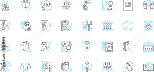 Patent law linear icons set. Intellectual, Property, Legal, Invention, Application, Innovation, Protection line vector and concept signs. Grant,License,Trademark outline illustrations