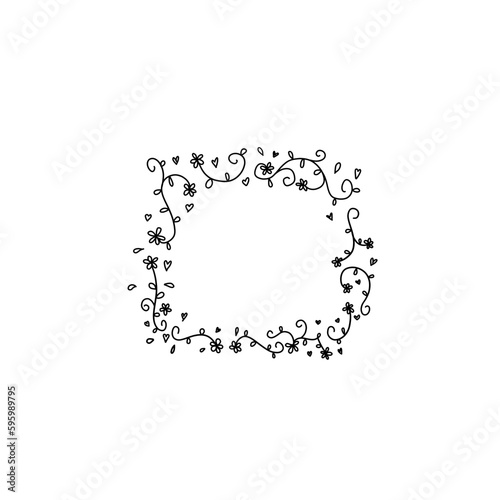 hand drawn floral black outline border isolated on a transparent background