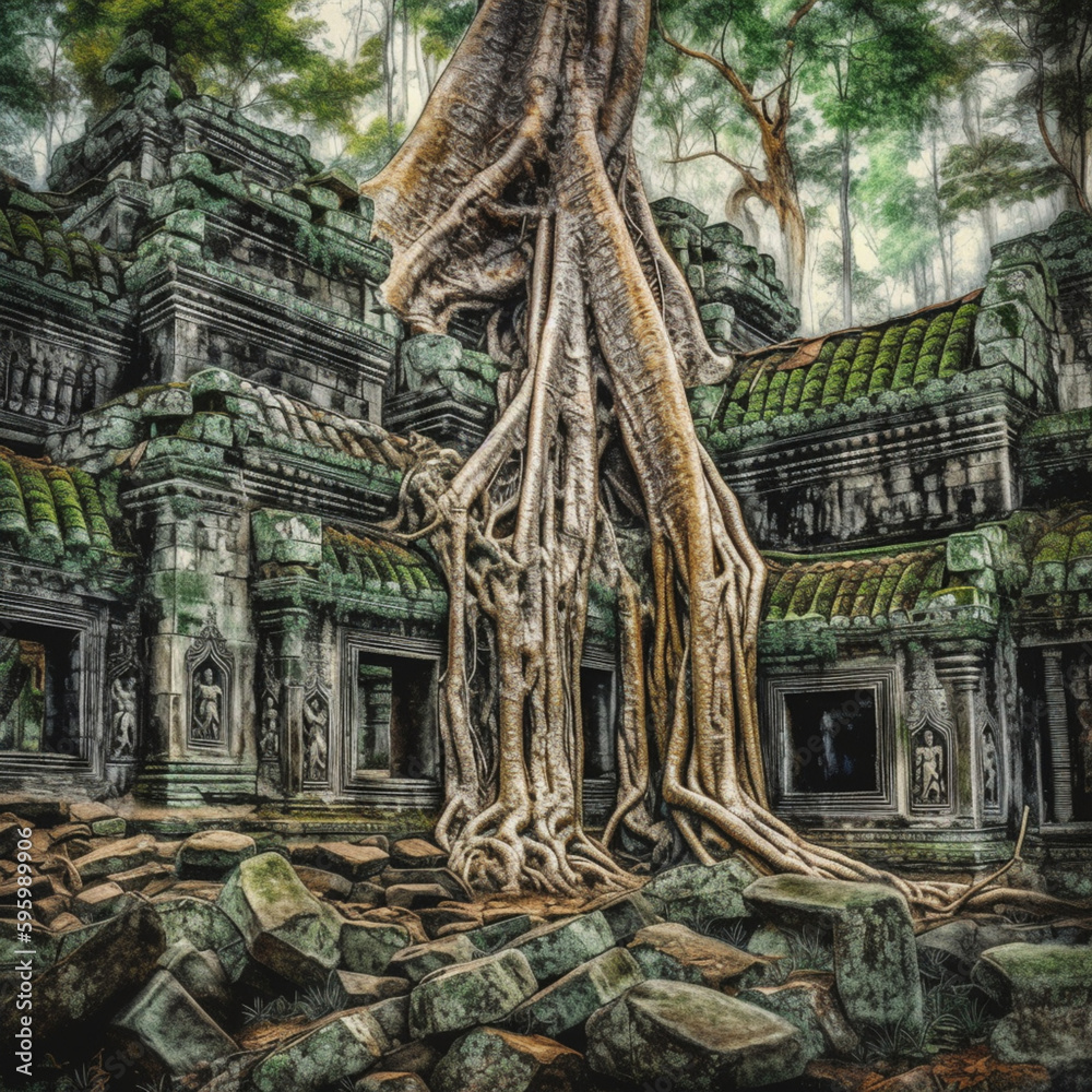 The Skyline Of Ta Prohm - Masterpiece Of Vincent Van Gogh Style