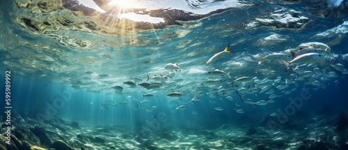 Shoal Fish in Turquoise Water with Sunlights 