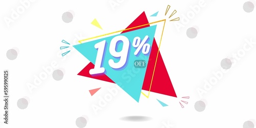 19  off limited special offer. Banner with nineteen percent discount on a  white background with blue triangle and red