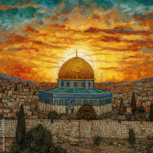 The Skyline Of Dome of Rock - Masterpiece Of Vincent Van Gogh Style